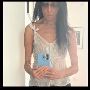 Semi-sheer tissue cotton tops